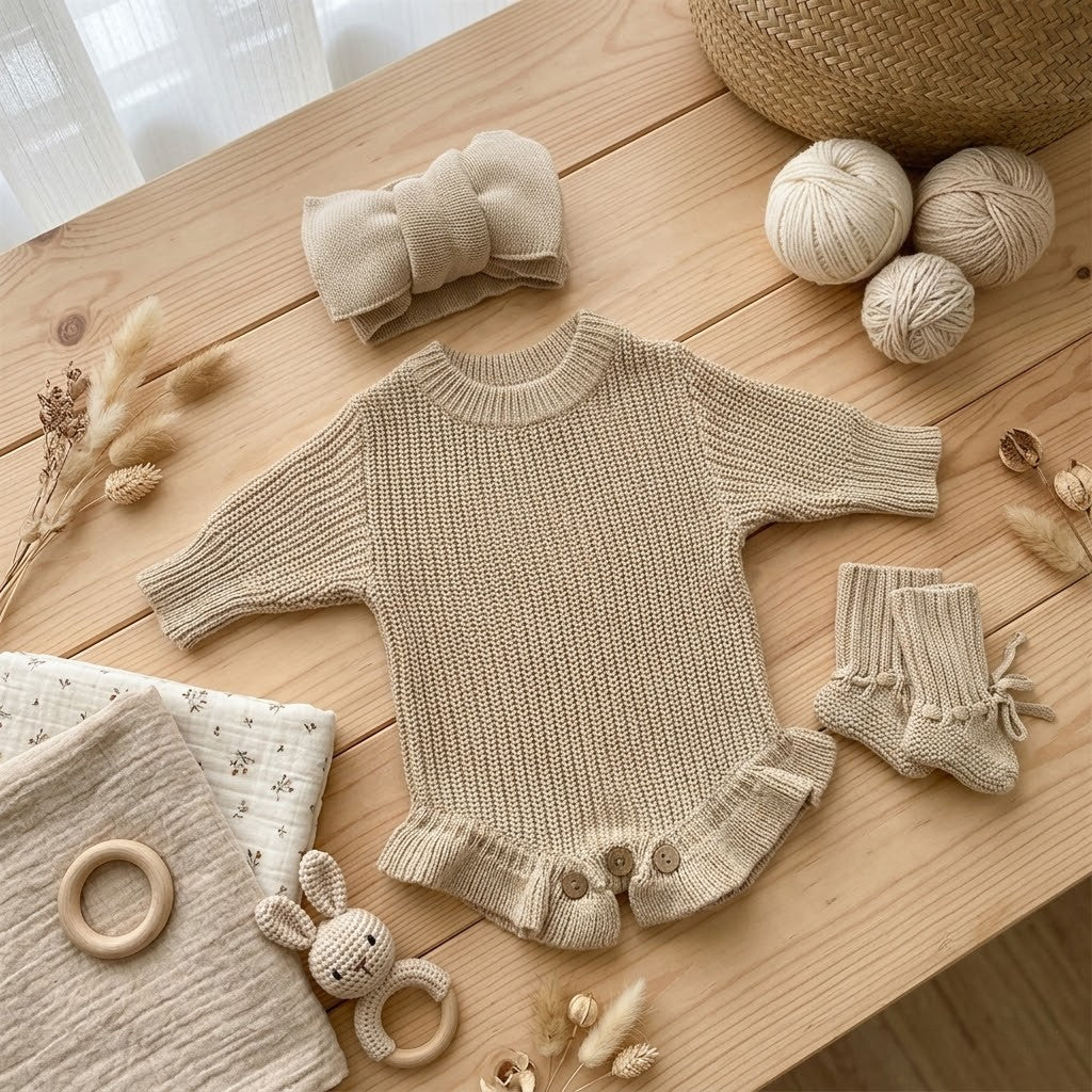 Custom hand-knitted baby bodysuit